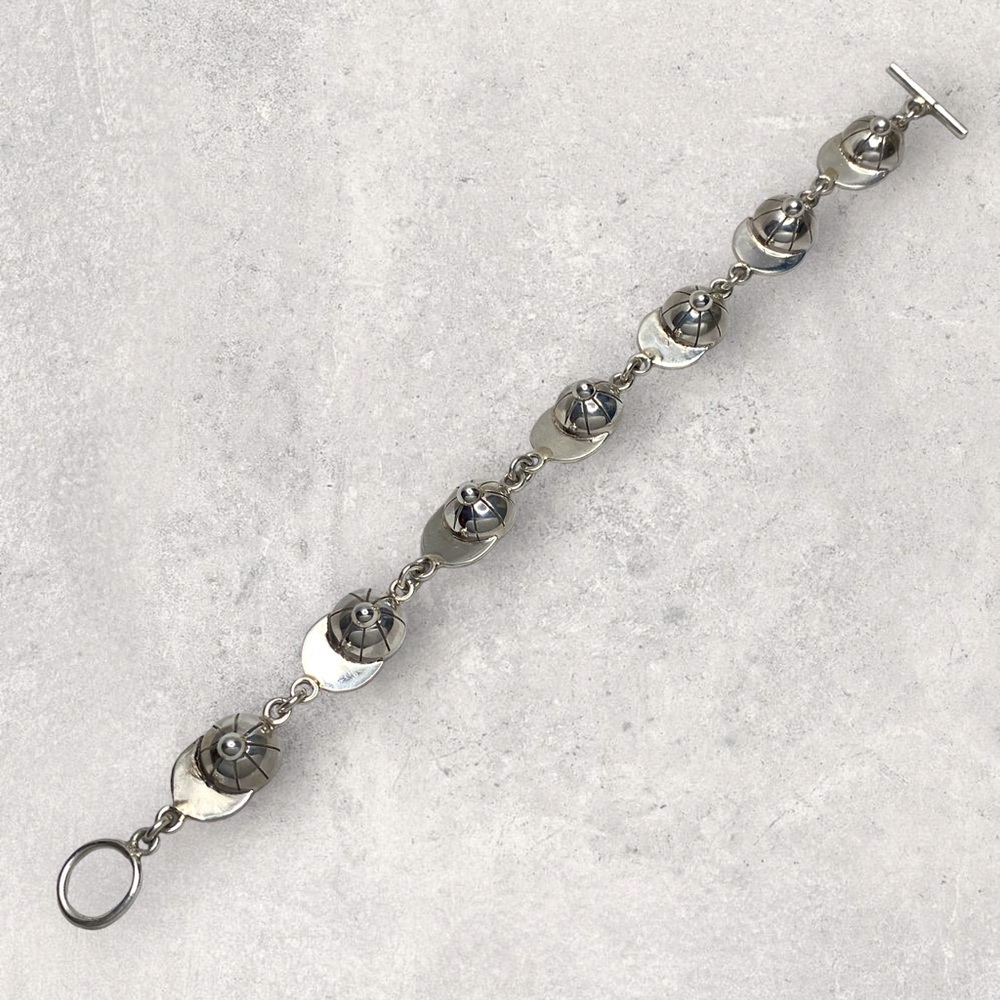 925 Mexico Sterling Silver Baseball Softball Sports Cap Hat Chain Bracelet 8” - Picture 2 of 5